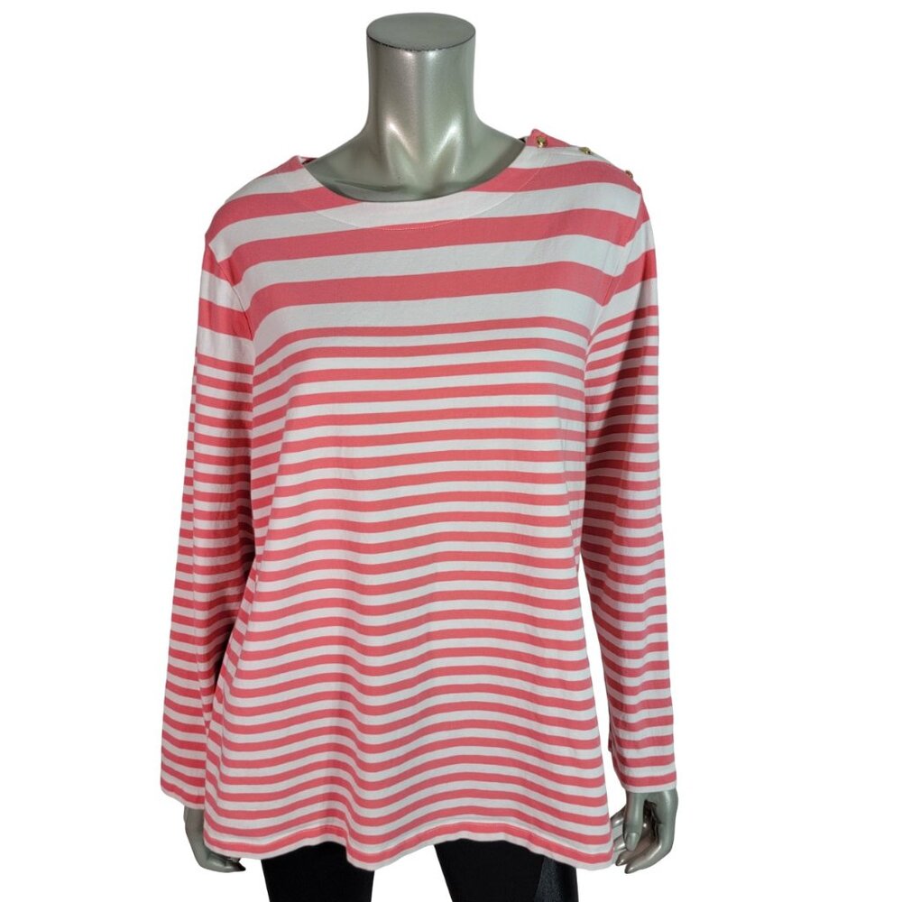 Willow Bay Top Plus Size 2X Striped Stretch Long Sleeve‎ Cotton Blend Tunic Pink